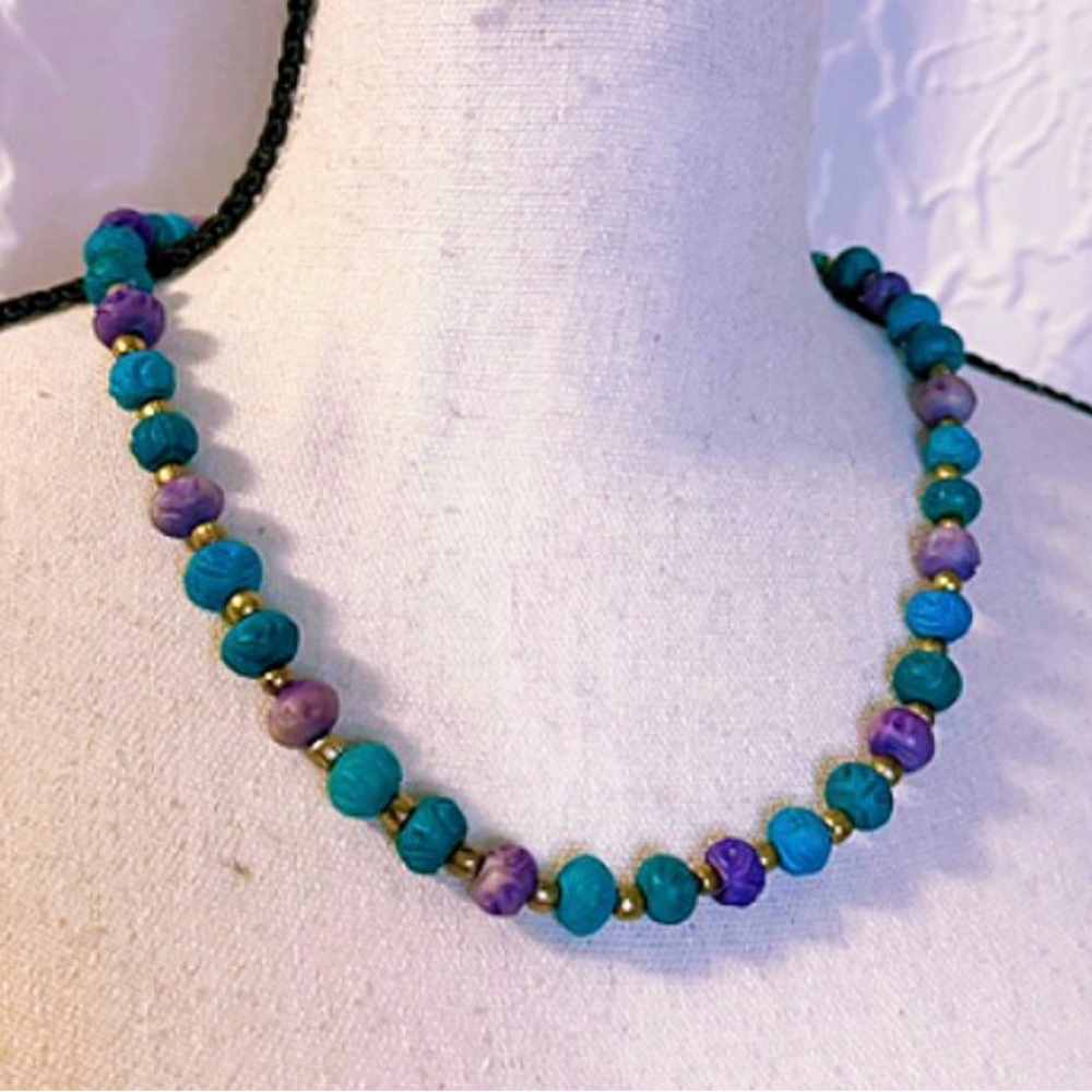 Chinese Purple and blue clay Beaded Necklace